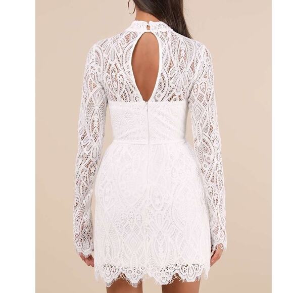 Lulus NWT Gorgeous Attraction White Sheer Lace Structured Long Sleeve Mini Dress - Picture 6 of 11